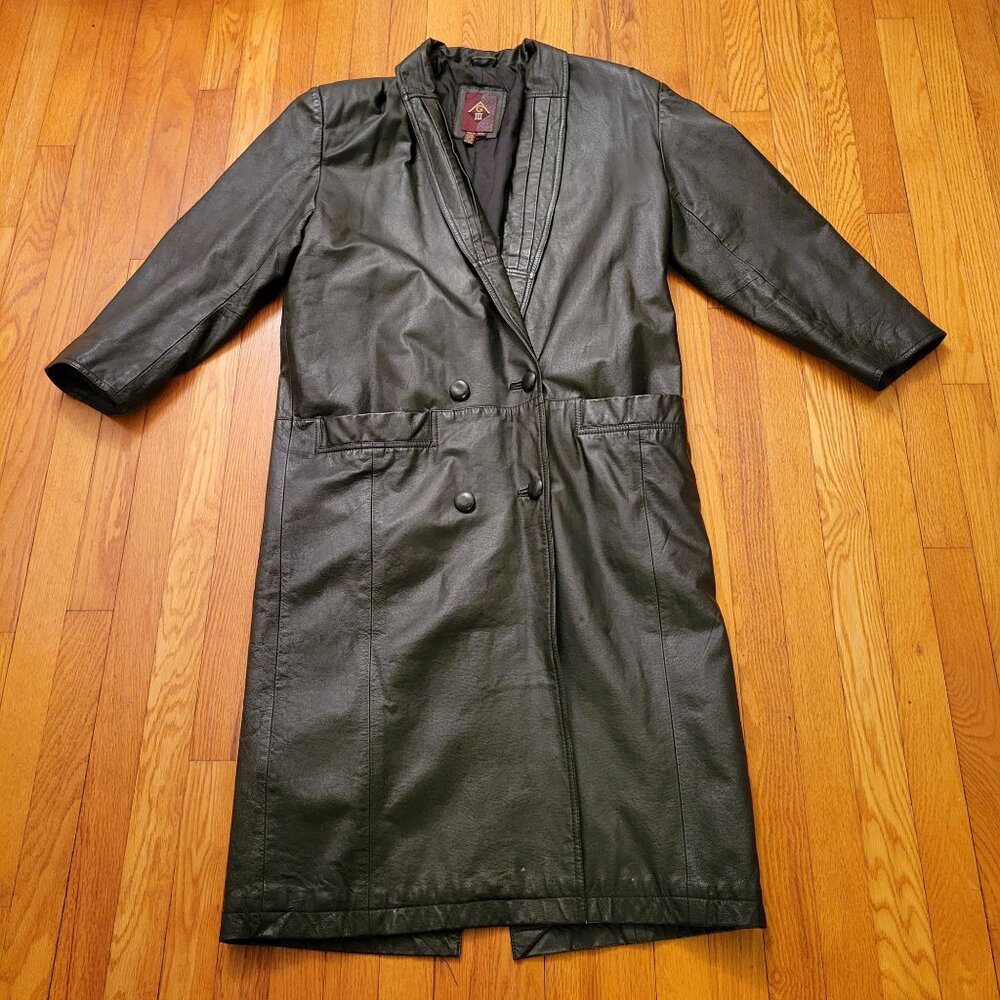 GIII M Black Trench Coat Cyberpunk Leather Vintage Non Structured Goth‎ Gorpcore